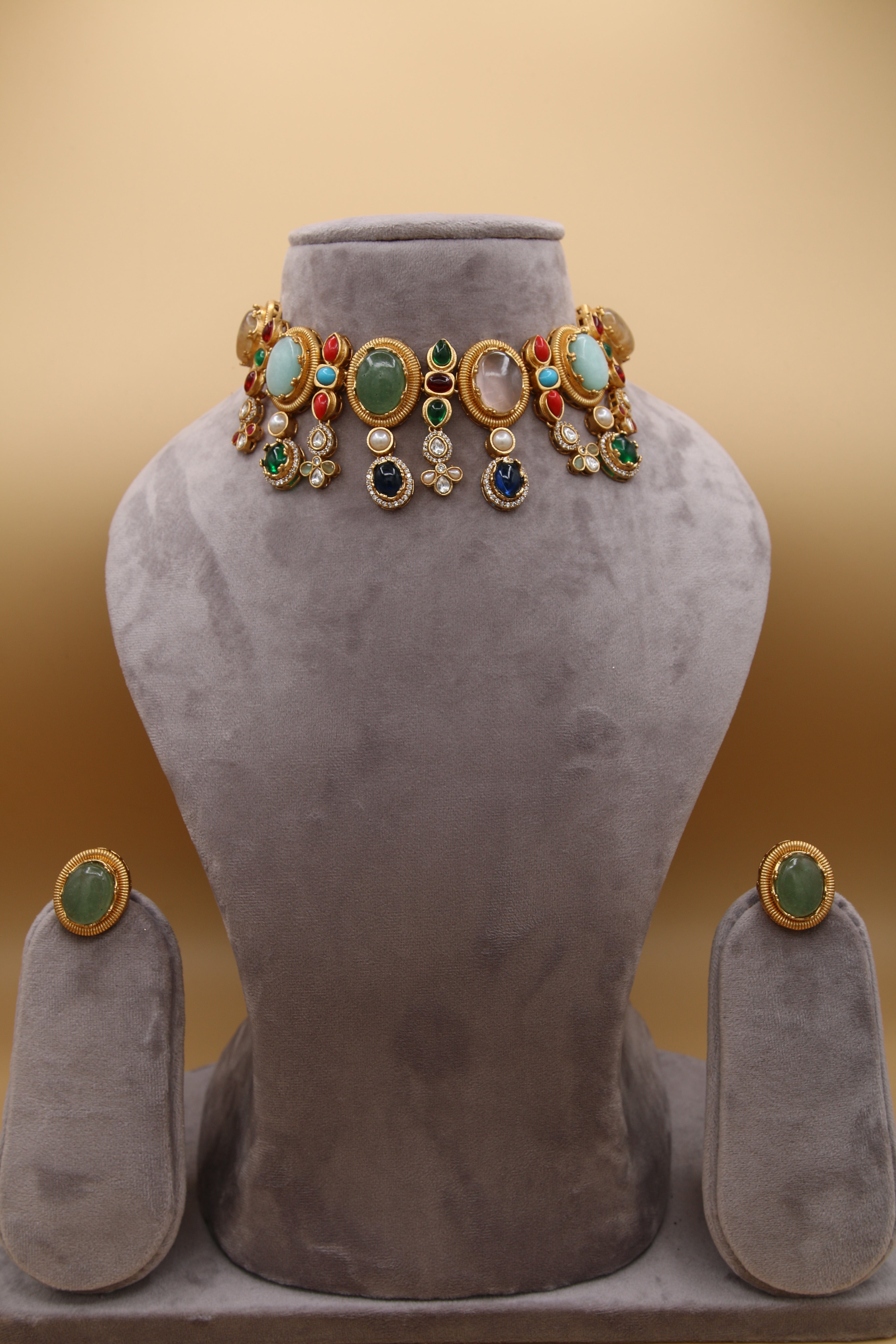 Sabyasachi-Inspired Multicolor Gemstone Choker Set